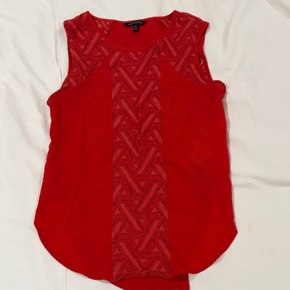 Banana Republic Orange Sleeveless Lace-Panel Tank